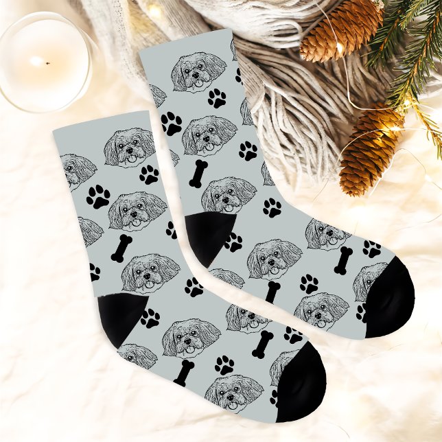 Calcetines Dibujo personalizado de mano de Shih Tzu Dog (Subido por el creador)