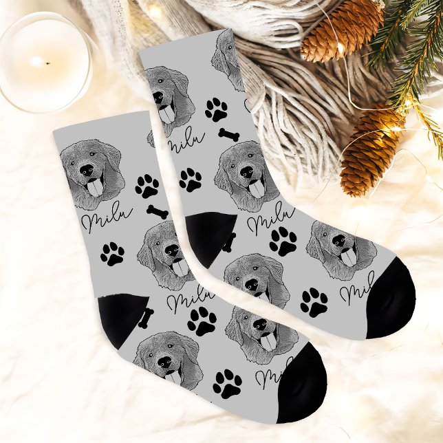Calcetines Dibujo personalizado de mano del perro con recuper (Subido por el creador)