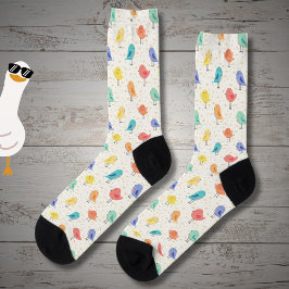 Calcetines Dibujo personalizado de pájaros con colores delica