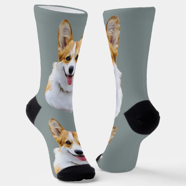 Calcetines Dibujo personalizado del perro de Corgi galés pers (Angular)