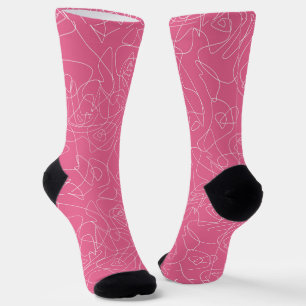 Calcetines Dibujos abstractos blancos sobre fondo rosa