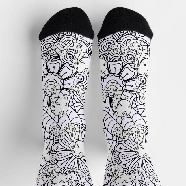 Calcetines Dibujos botánicos de serpientes y flores (Arriba)
