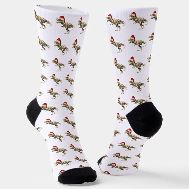 Calcetines Dinosaurio Santa T-Rex Divertido Navidad (Angular)