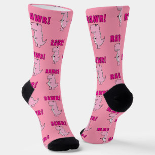 Calcetines Dinosaurio T-Rex, Personalizado Rosa Cuto Y Enojad