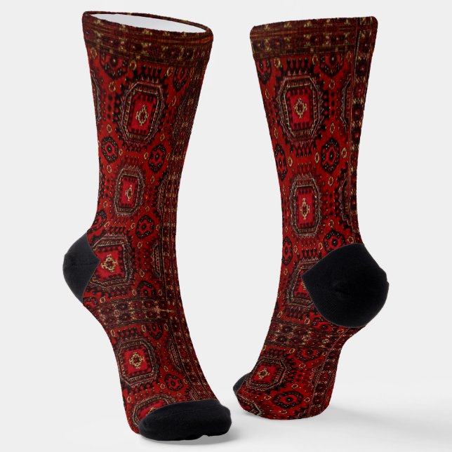 Calcetines Diseño antiguo de alfombra oriental - rojo grueso (Angular)
