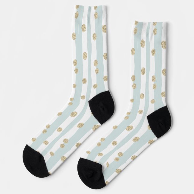 Calcetines Diseño azul verde con brillo dorado (Izquierda)
