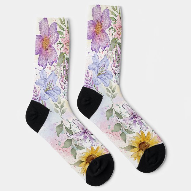 Calcetines Diseño de acuarela de girasol (Derecha)