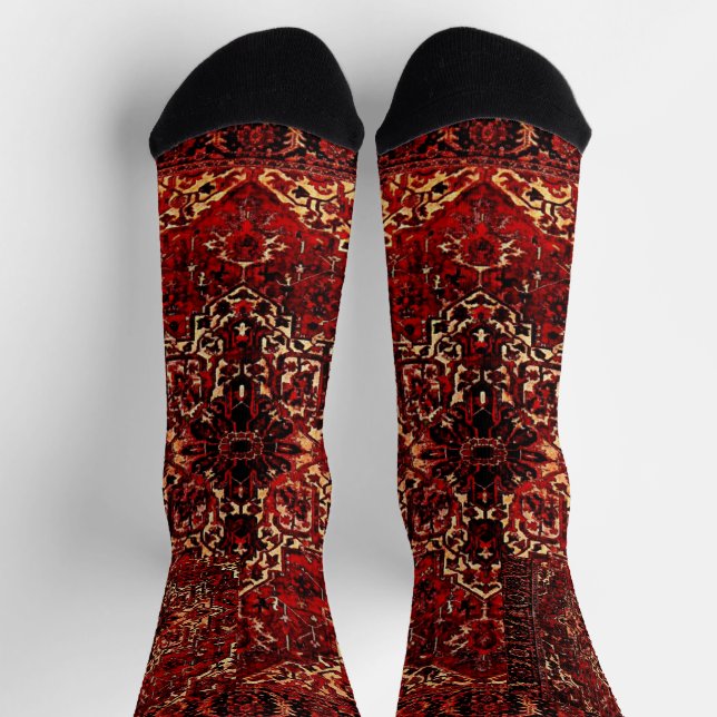 Calcetines Diseño de alfombras orientales en rojo oscuro (Arriba)