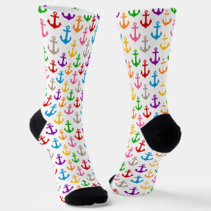 Calcetines Diseño de Ancla de Barco Colorida Blanco