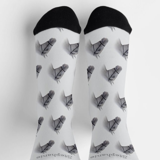 Calcetines Diseño de caballo gris personalizado (Arriba)