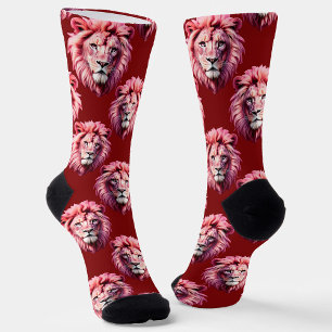 Calcetines Diseño de cabeza de león rosa granate