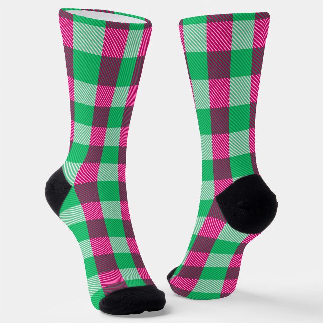 Calcetines Diseño de cheques de Gingham verde rosa (Subido por el creador)
