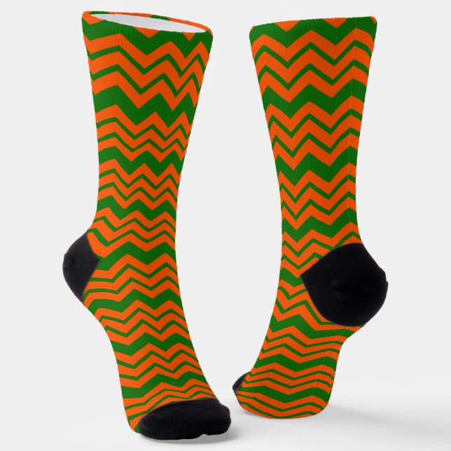 Calcetines Diseño de Chevron Zigzag Verde Naranja (Angular)