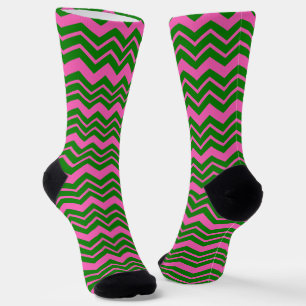 Calcetines Diseño de Chevron Zigzag Verde Rosa
