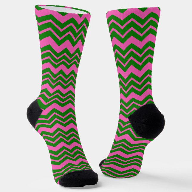 Calcetines Diseño de Chevron Zigzag Verde Rosa (Angular)