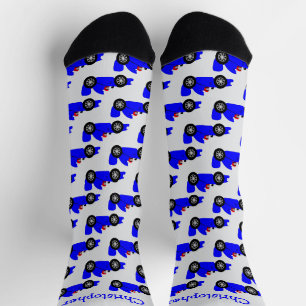 Calcetines Diseño de coche de carreras azul personalizado