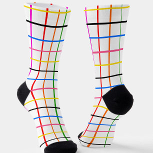 Calcetines Diseño de Cuadro de Ventana Colorido Blanco