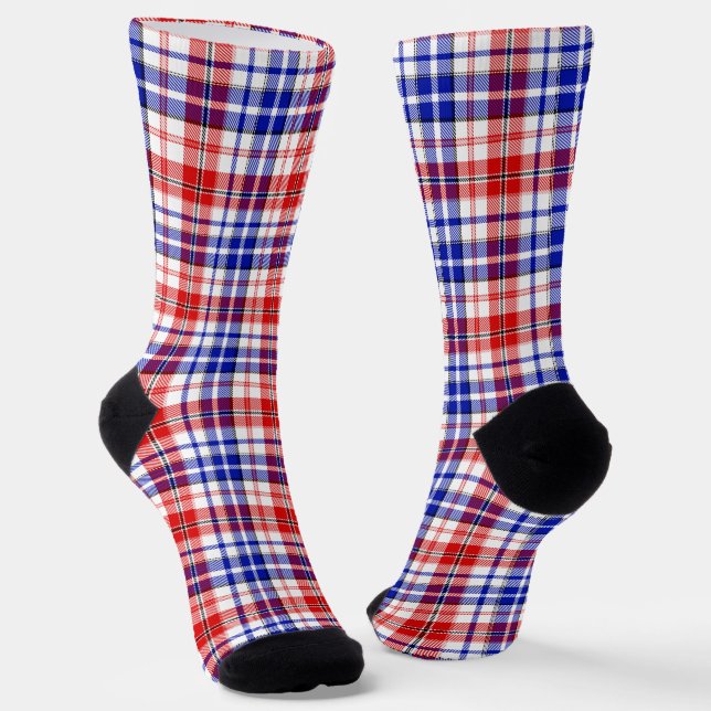 Calcetines Diseño de Cuadro Escocés Blanco Rojo Azul (Angular)