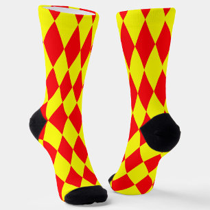 Calcetines Diseño de cuadros arlequín rojo amarillo
