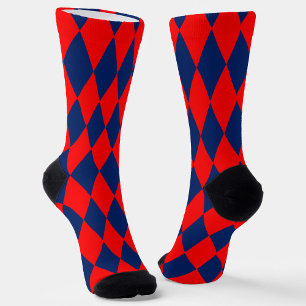 Calcetines Diseño de cuadros arlequín rojo y azul