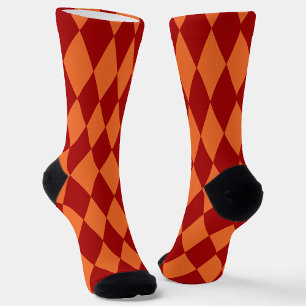 Calcetines Diseño de cuadros arlequín rojo y naranja