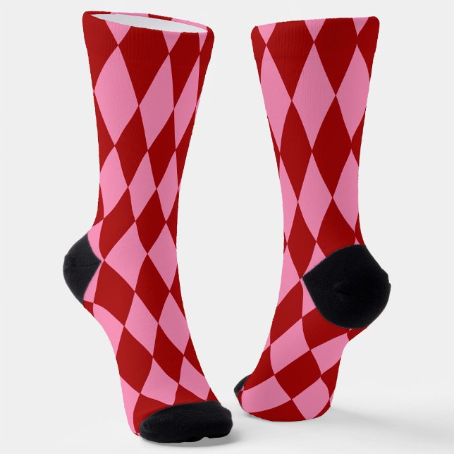 Calcetines Diseño de cuadros arlequín rosa rojo (Subido por el creador)