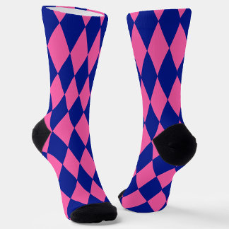 Calcetines Diseño de cuadros arlequín rosa y azul