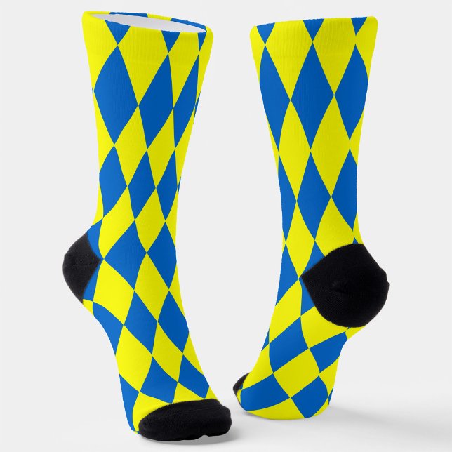 Calcetines Diseño de cuadros de arlequín azul amarillo (Subido por el creador)