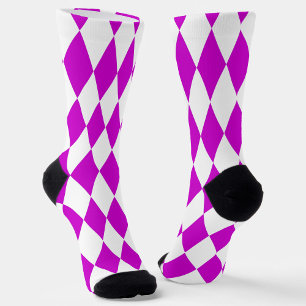 Calcetines Diseño de cuadros de diamantes de arlequín blanco
