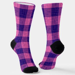 Calcetines Diseño de cuadros entrecruzados azules y rosas