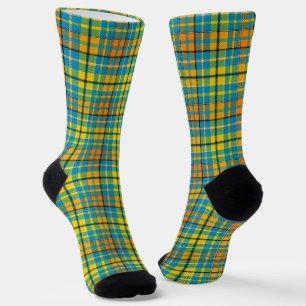 Calcetines Diseño de cuadros escoceses azul amarillo naranja