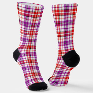 Calcetines Diseño de cuadros escoceses blanco rojo púrpura