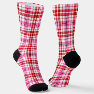 Calcetines Diseño de Cuadros Escoceses Blanco Rojo Rosa
