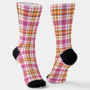 Calcetines Diseño de cuadros escoceses blanco rosa naranja