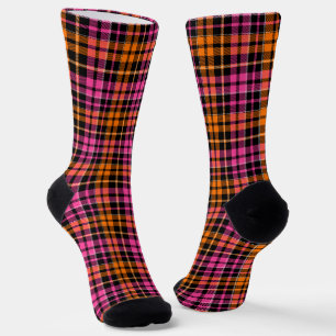 Calcetines Diseño de cuadros escoceses naranja rosa negro