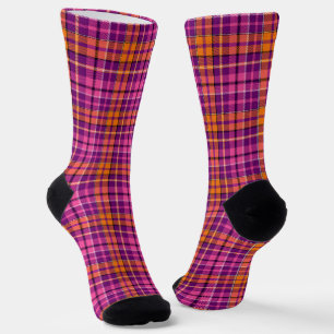 Calcetines Diseño de cuadros escoceses naranja rosa púrpura