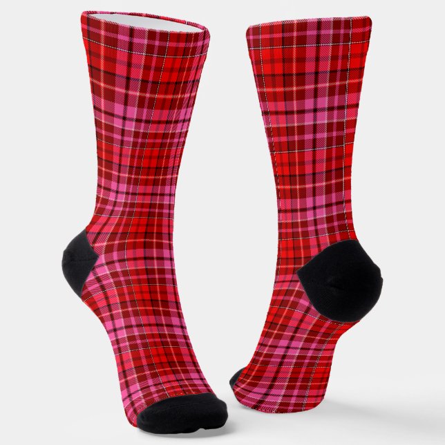 Calcetines Diseño de Cuadros Escoceses Rojo Granate Rosa (Angular)