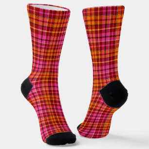 Calcetines Diseño de cuadros escoceses rojo rosa naranja