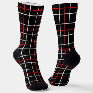 Calcetines Diseño de cuadros negros con líneas gráficas blanc