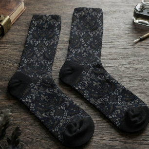 Calcetines Diseño de Cuervo de Damasco Negro de Carbón Gótico