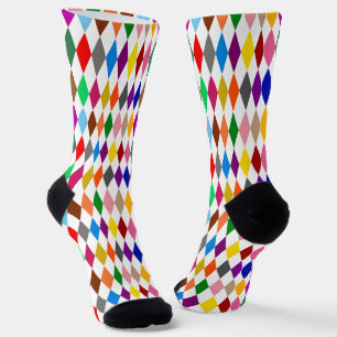 Calcetines Diseño de Diamantes Arlequín Colorido Blanco