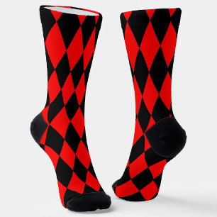 Calcetines Diseño de Diamantes de Arlequín de Cuadros Rojos y