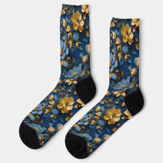 Calcetines Diseño de flores azules y amarillas
