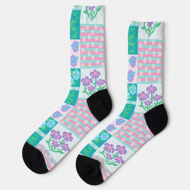 Calcetines Diseño de flores vibrantes en flor (Izquierda)