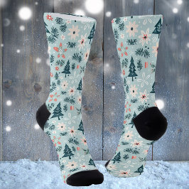 Calcetines Diseño de flores y árboles festivos