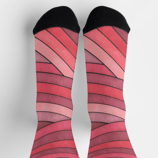 Calcetines Diseño de franja geométrica roja pintada a mano (Arriba)