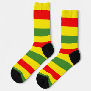 Calcetines Diseño de franjas verdes de color amarillo rojo