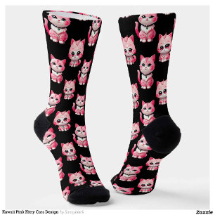 Calcetines Diseño de gatos kawaii rosados
