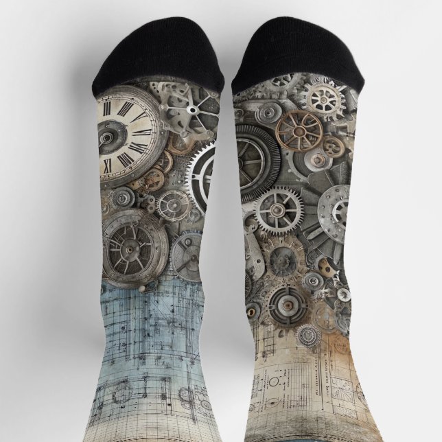 Calcetines Diseño de huella azul - Decoración de arquitecto (Arriba)