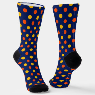 Calcetines Diseño de lunares naranjas y amarillos sobre azul